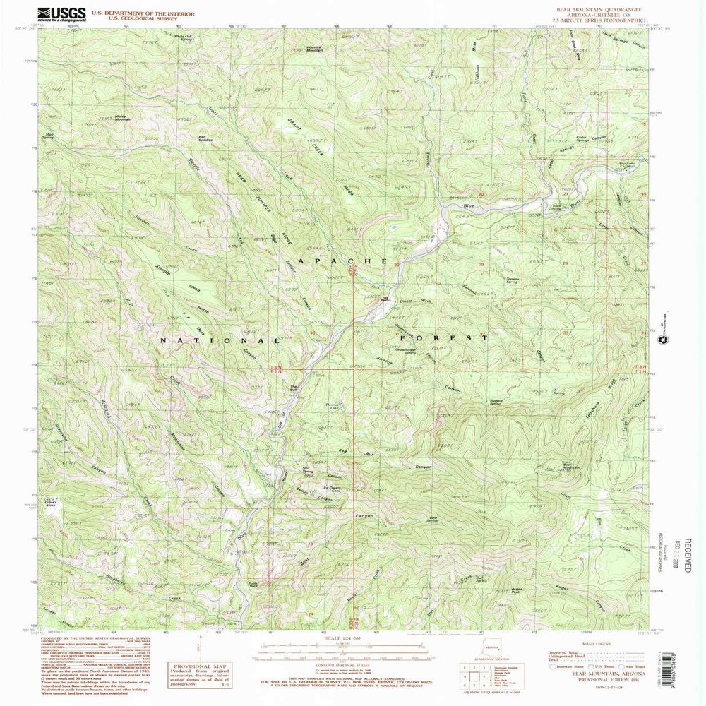 YellowMaps Bear Mountain AZ topo map, 1:24000 Scale, 7.5 X 7.5 Minute, Historical, 1991, Updated 1991, 26.7 x 22 in - Tyvek