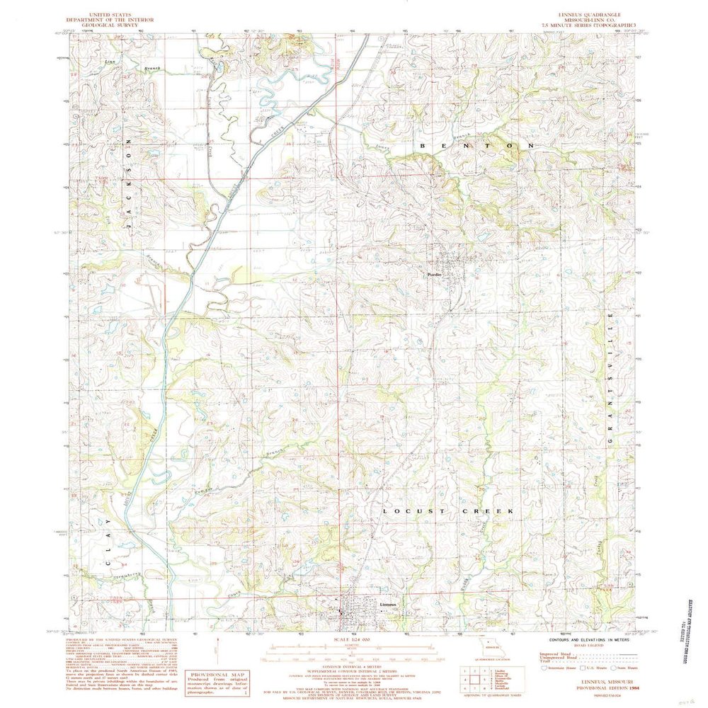 YellowMaps Linneus MO topo map, 1:24000 Scale, 7.5 X 7.5 Minute, Historical, 1984, Updated 1985, 26.9 x 21.9 in - Polypropylene