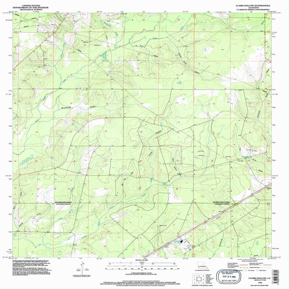 Clark Hollow LA topo map, 1:24000 Scale, 7.5 X 7.5 Minute, Historical, 1994, Updated 1996, 26.9 x 22 in - Polypropylene