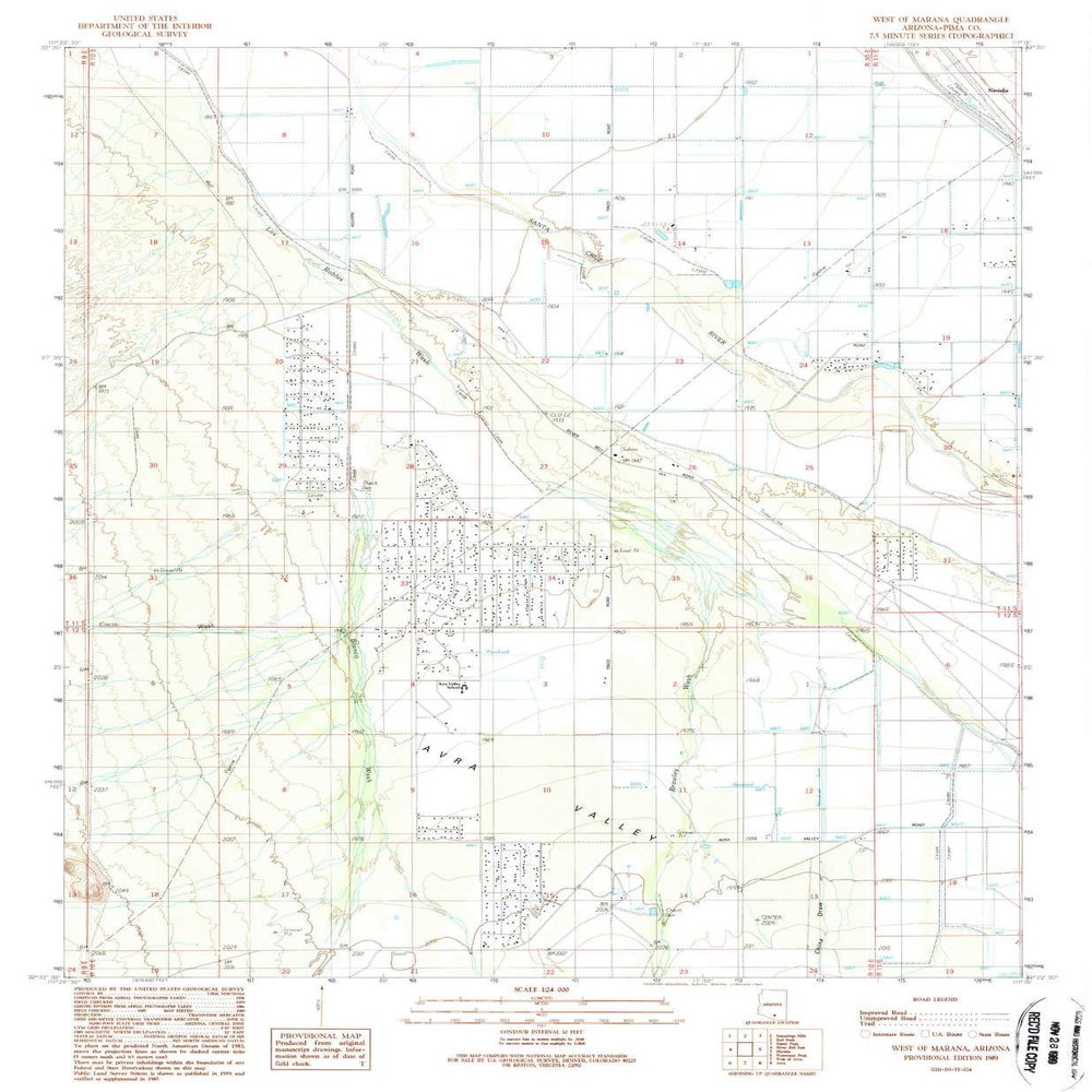 West of Marana AZ topo map, 1:24000 Scale, 7.5 X 7.5 Minute, Historical, 1989, Updated 1989, 26.7 x 22 in - Polypropylene