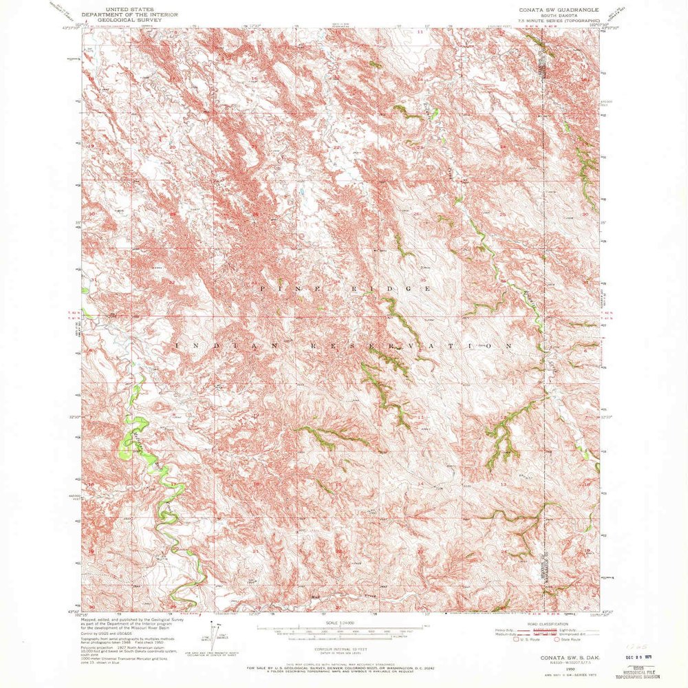 YellowMaps Conata SW SD topo map, 1:24000 Scale, 7.5 X 7.5 Minute, Historical, 1950, Updated 1972, 26.9 x 22 in - Polypropylene