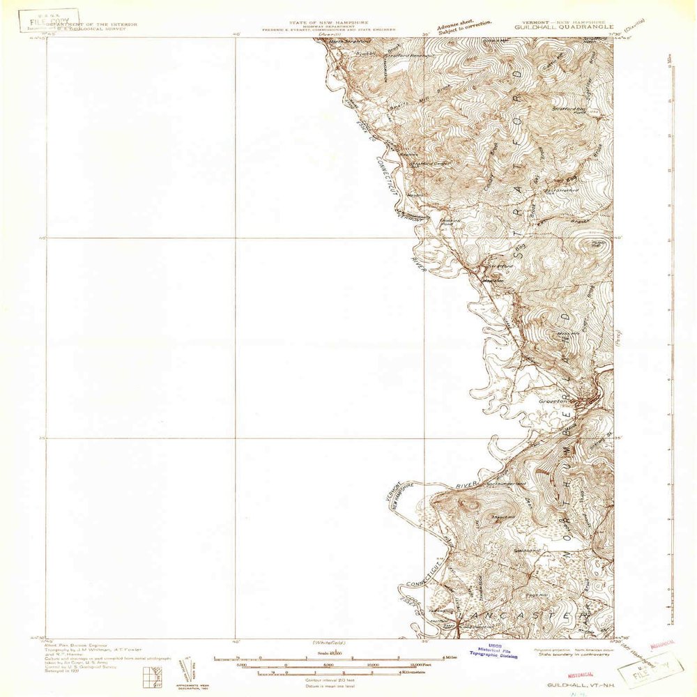 YellowMaps Guildhall VT topo map, 1:48000 Scale, 15 X 15 Minute, Historical, 1931, 26.4 x 20 in - Tyvek