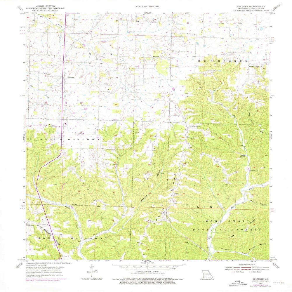 Selmore MO topo map, 1:24000 Scale, 7.5 X 7.5 Minute, Historical, 1955, Updated 1976, 27 x 21.9 in - Tyvek