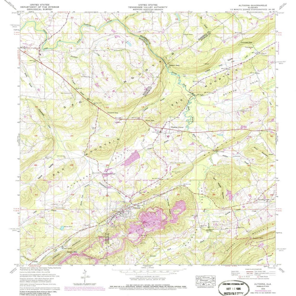 YellowMaps Altoona AL topo map, 1:24000 Scale, 7.5 X 7.5 Minute, Historical, 1958, Updated 1986, 26.8 x 22 in - Tyvek