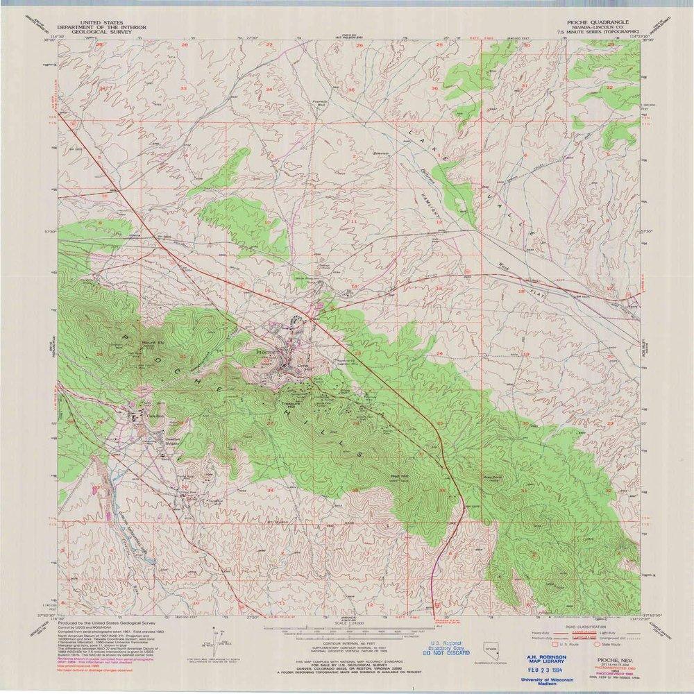 YellowMaps Pioche NV topo map, 1:24000 Scale, 7.5 X 7.5 Minute, Historical, 1953, Updated 1993, 27.4 x 21.5 in - Tyvek