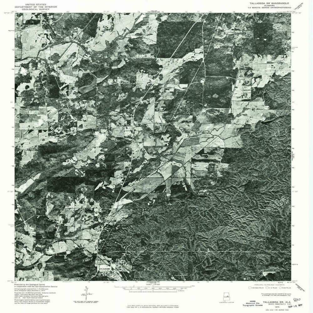 YellowMaps Talladega SW AL topo map, 1:24000 Scale, 7.5 X 7.5 Minute, Historical, 1975, Updated 1977, 26.6 x 21.6 in - Polypropylene