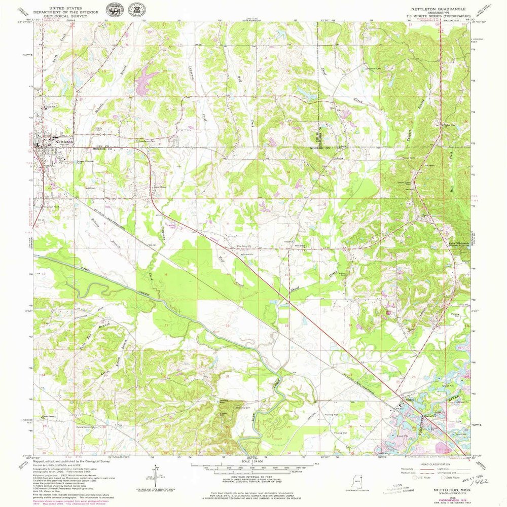 YellowMaps Nettleton MS topo map, 1:24000 Scale, 7.5 X 7.5 Minute, Historical, 1966, Updated 1979, 26.6 x 22 in - Tyvek