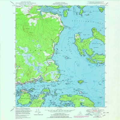 YellowMaps Jonesport ME topo map, 1:24000 Scale, 7.5 X 7.5 Minute, Historical, 1948, Updated 1978, 27 x 22 in - Polypropylene