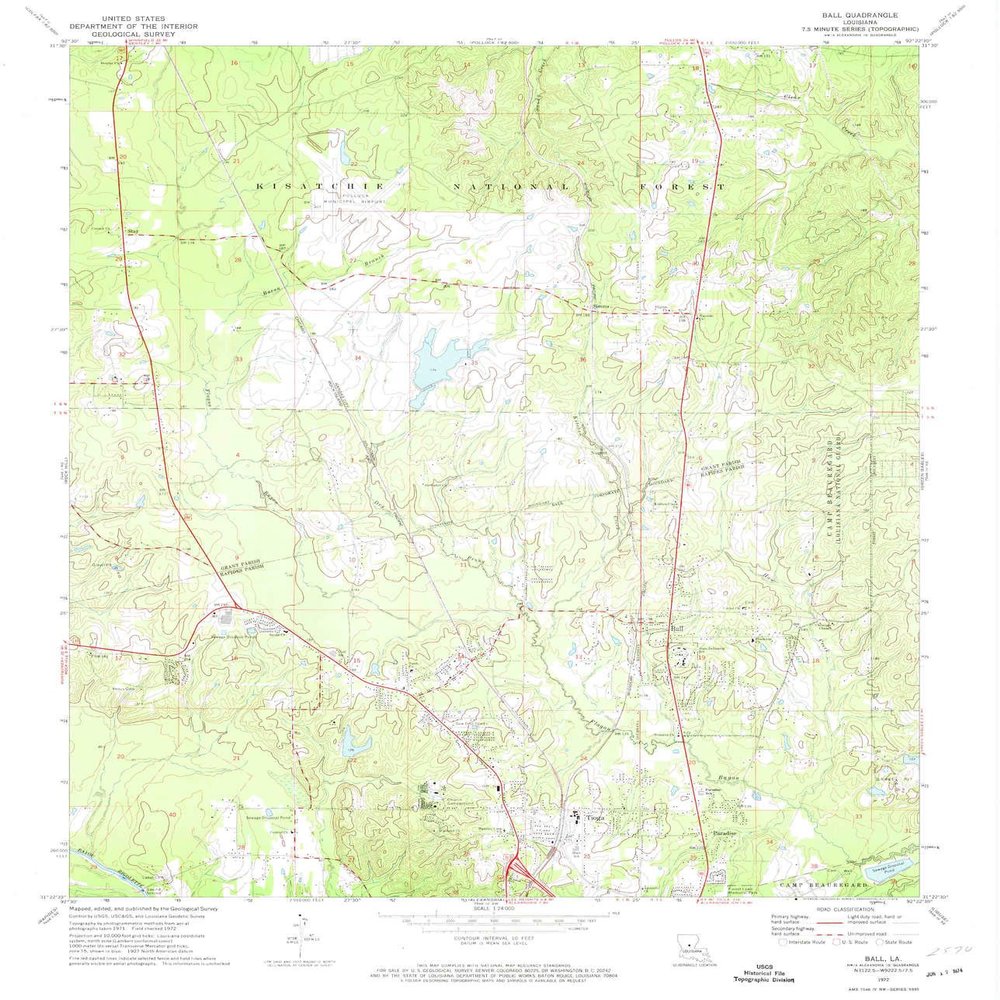 YellowMaps Ball LA topo map, 1:24000 Scale, 7.5 X 7.5 Minute, Historical, 1972, Updated 1974, 26.7 x 22.9 in - Polypropylene