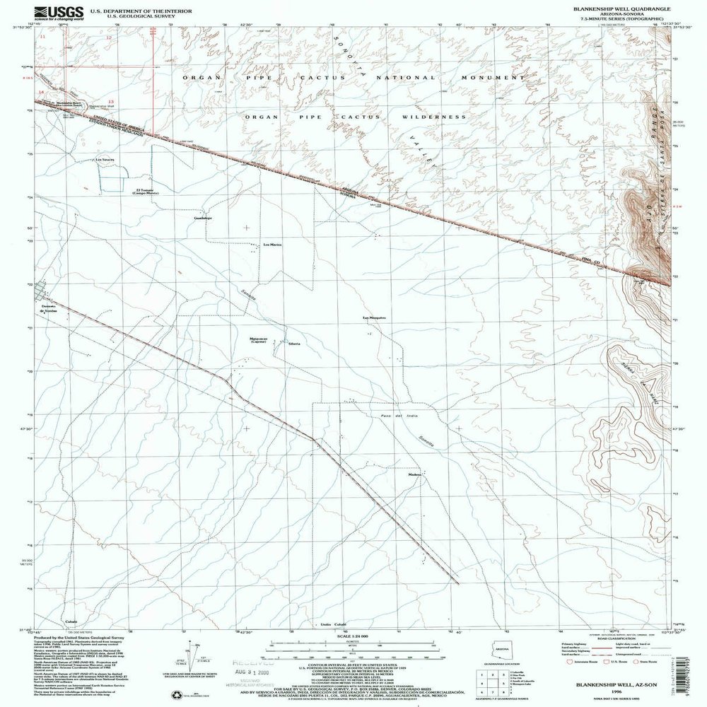 Blankenship Well AZ topo map, 1:24000 Scale, 7.5 X 7.5 Minute, Historical, 1996, Updated 2000, 26.7 x 21.6 in - Polypropylene