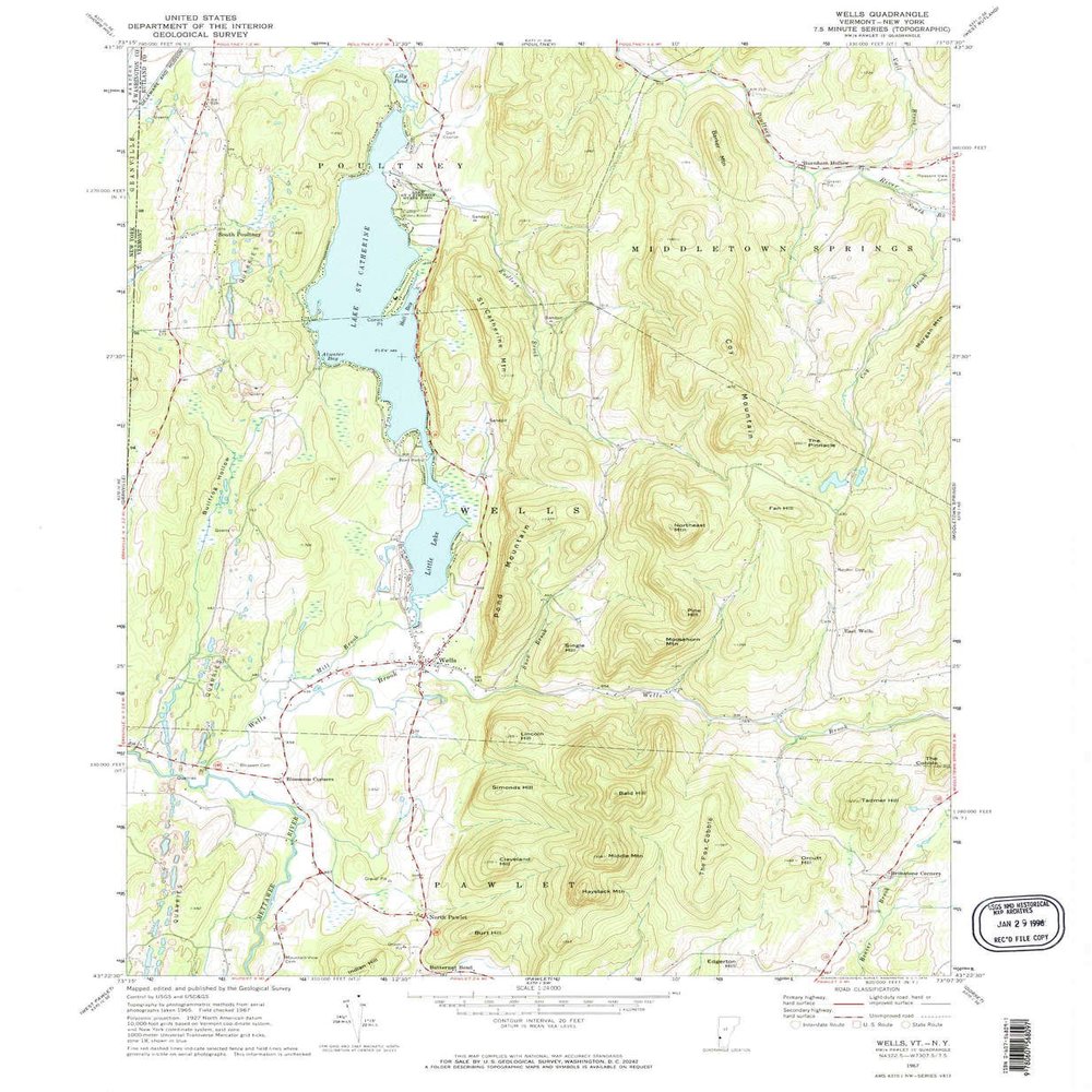 Wells VT topo map, 1:24000 Scale, 7.5 X 7.5 Minute, Historical, 1967, Updated 1972, 26.8 x 22 in - Tyvek
