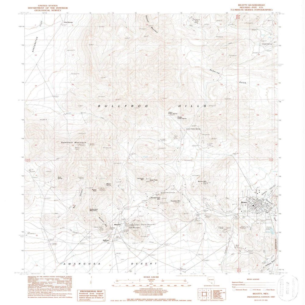 YellowMaps Beatty NV topo map, 1:24000 Scale, 7.5 X 7.5 Minute, Historical, 1987, Updated 1987, 26.8 x 22 in - Polypropylene