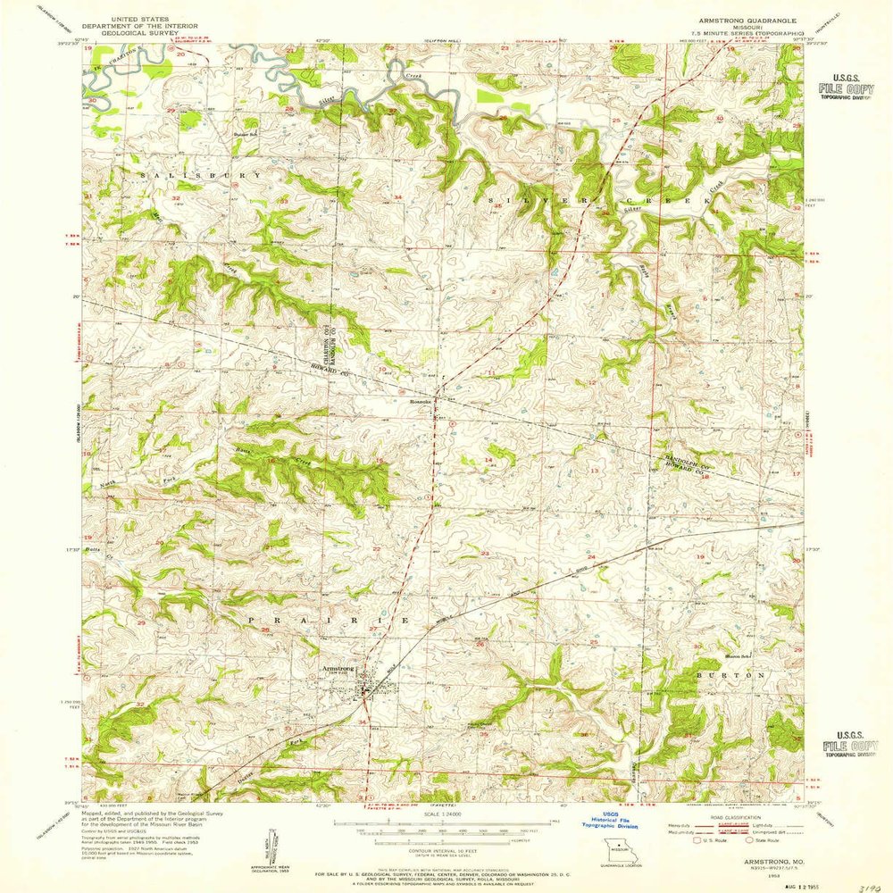 YellowMaps Armstrong MO topo map, 1:24000 Scale, 7.5 X 7.5 Minute, Historical, 1953, Updated 1955, 26.8 x 21.9 in - Polypropylene