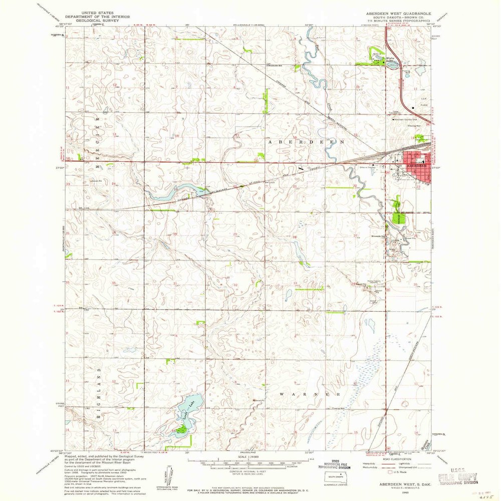 YellowMaps Aberdeen West SD topo map, 1:24000 Scale, 7.5 X 7.5 Minute, Historical, 1960, Updated 1961, 26.9 x 22 in - Polypropylene