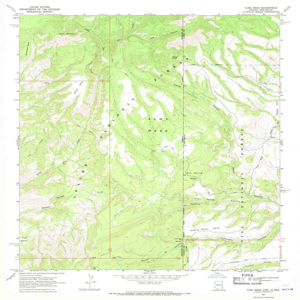 YellowMaps Alma Mesa AZ topo map, 1:24000 Scale, 7.5 X 7.5 Minute, Historical, 1967, Updated 1970, 26.8 x 22 in - Tyvek