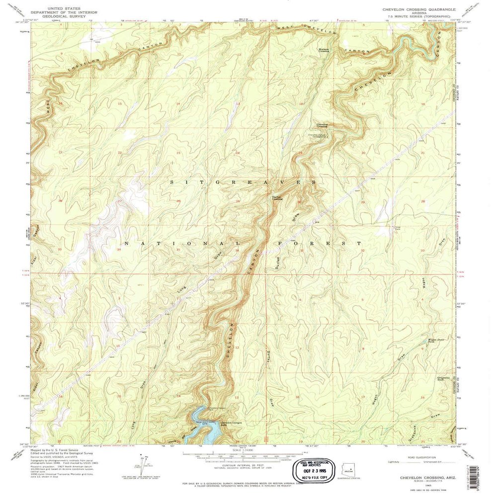 YellowMaps Chevelon Crossing AZ topo map, 1:24000 Scale, 7.5 X 7.5 Minute, Historical, 1965, Updated 1979, 26.8 x 22 in - Polypropylene