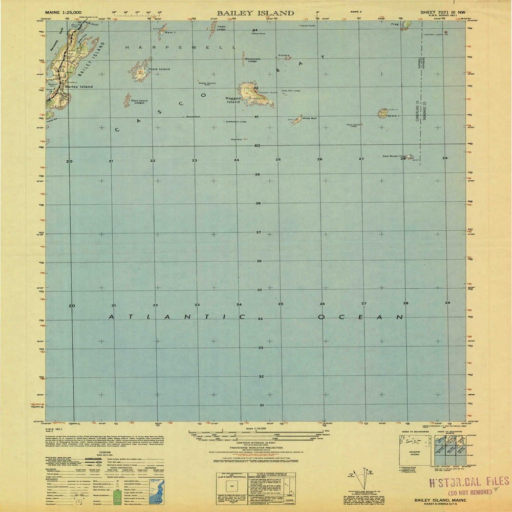 YellowMaps Bailey Island ME topo map, 1:25000 Scale, 7.5 X 7.5 Minute, Historical, 1950, Updated 1950, 27.9 x 19.3 in - Polypropylene
