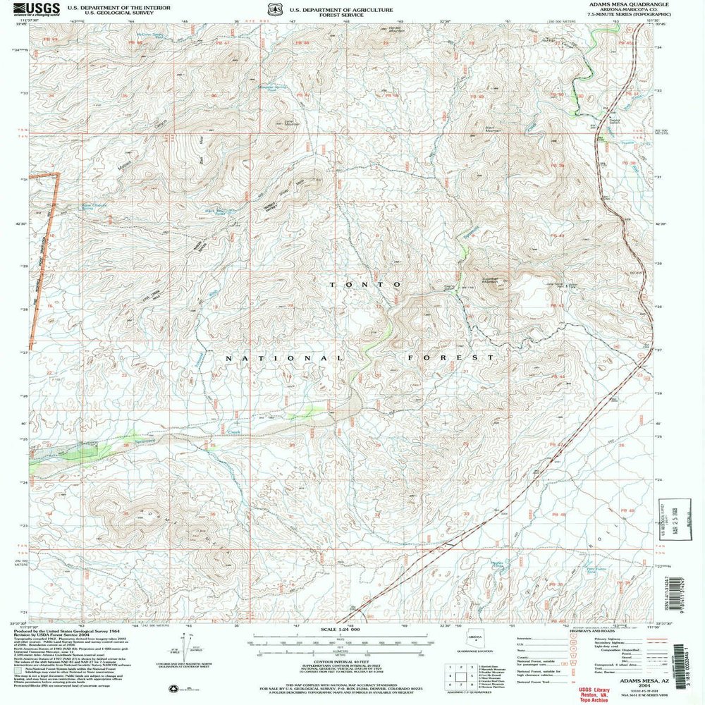 YellowMaps Adams Mesa AZ topo map, 1:24000 Scale, 7.5 X 7.5 Minute, Historical, 2004, Updated 2007, 26.7 x 21.5 in - Polypropylene