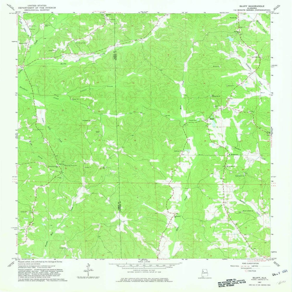 YellowMaps Bluff AL topo map, 1:24000 Scale, 7.5 X 7.5 Minute, Historical, 1967, Updated 1981, 27.1 x 22 in - Polypropylene