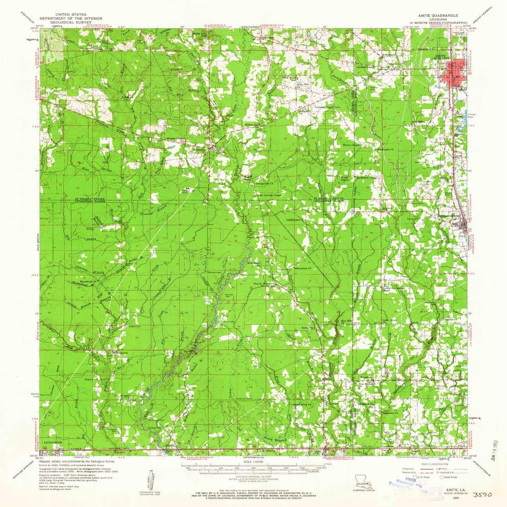 YellowMaps Amite LA topo map, 1:62500 Scale, 15 X 15 Minute, Historical, 1959, Updated 1963, 20.7 x 17.9 in - Polypropylene