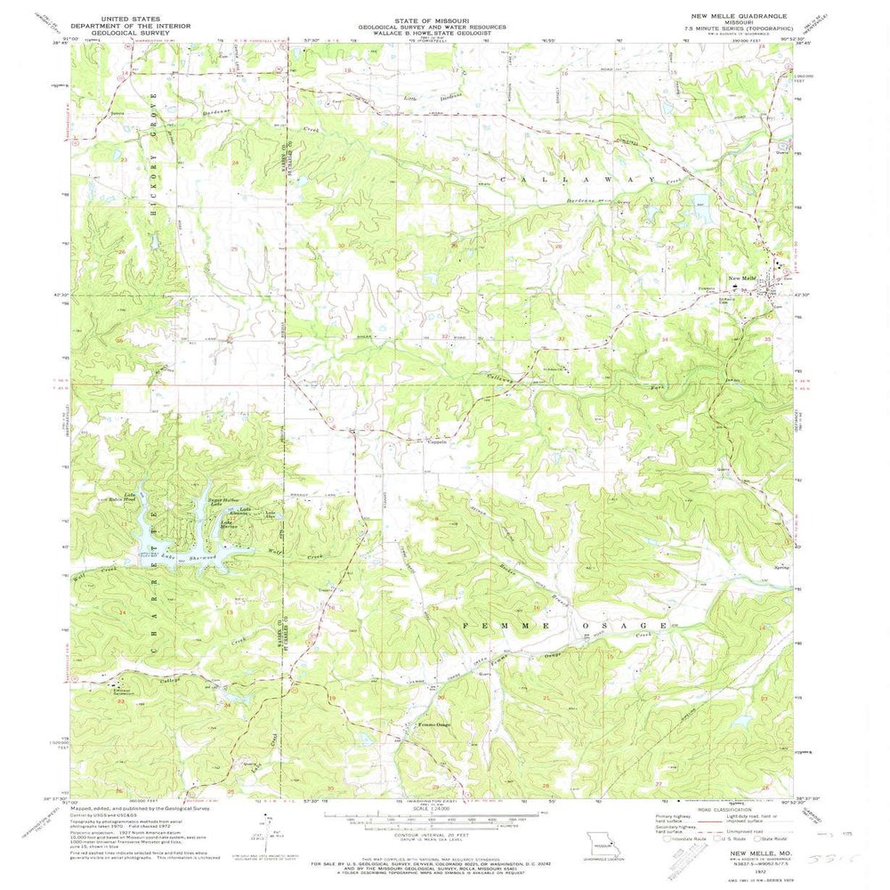 New Melle MO topo map, 1:24000 Scale, 7.5 X 7.5 Minute, Historical, 1972, Updated 1973, 26.8 x 22 in - Polypropylene