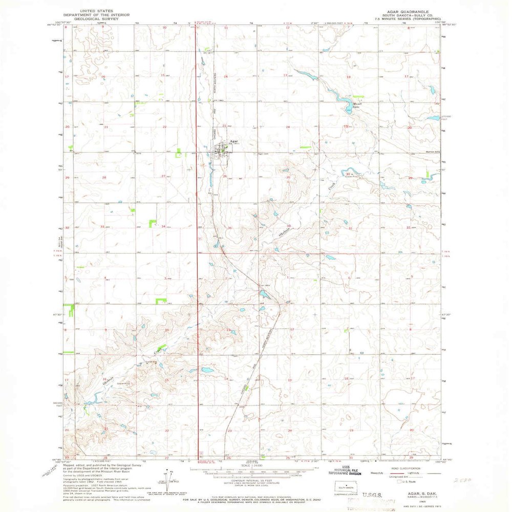 YellowMaps Agar SD topo map, 1:24000 Scale, 7.5 X 7.5 Minute, Historical, 1965, Updated 1966, 26.8 x 22 in - Tyvek