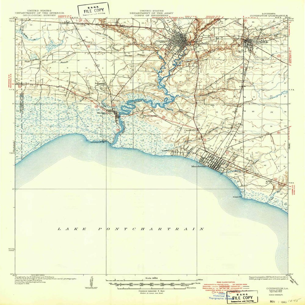 YellowMaps Covington LA topo map, 1:62500 Scale, 15 X 15 Minute, Historical, 1935, Updated 1949, 20.8 x 16.9 in - Tyvek