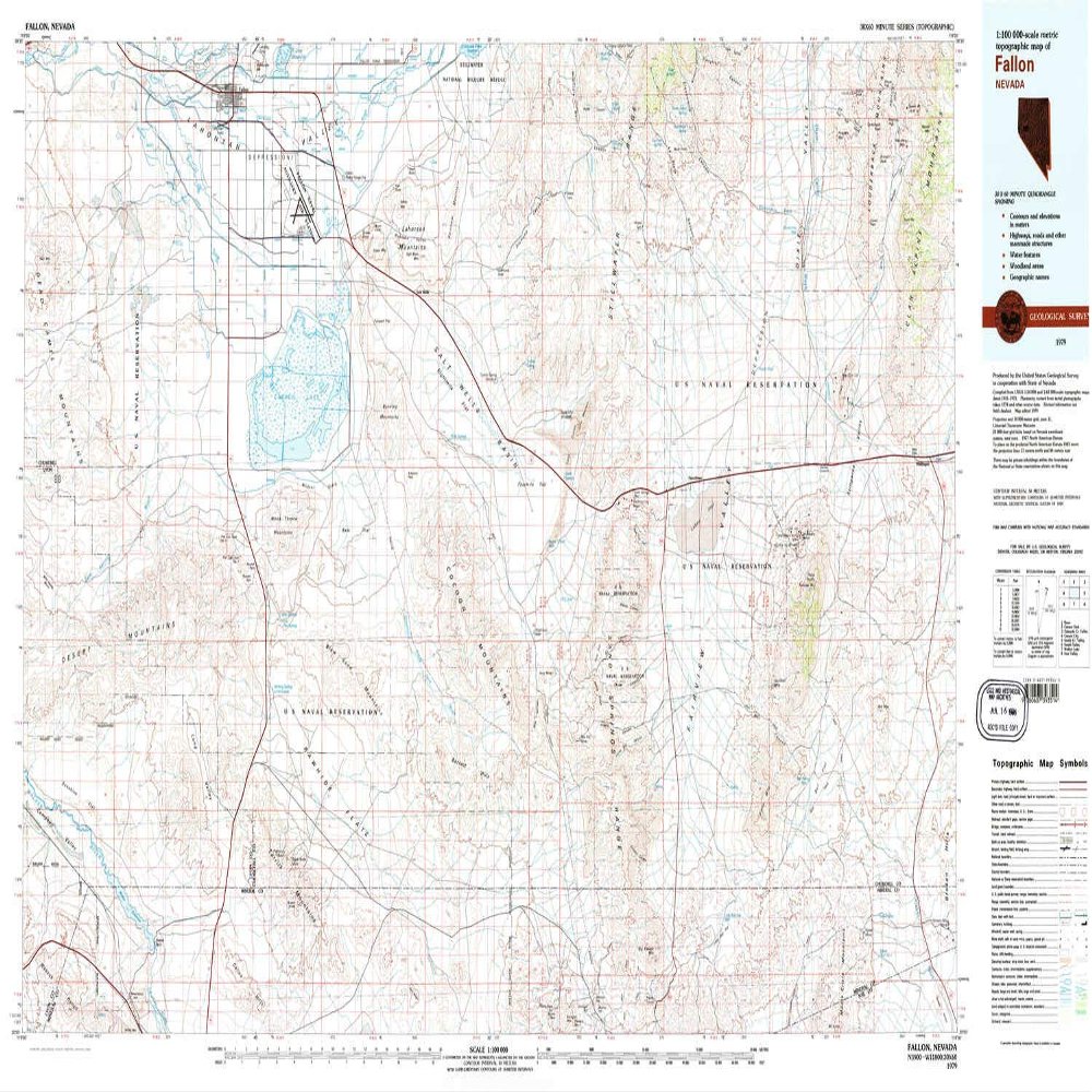 Fallon NV topo map, 1:100000 Scale, 30 X 60 Minute, Historical, 1979, Updated 1980, 24.1 x 39.8 in - Tyvek