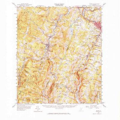 YellowMaps Barre VT topo map, 1:62500 Scale, 15 X 15 Minute, Historical, 1957, Updated 1974, 21.8 x 18 in - Tyvek