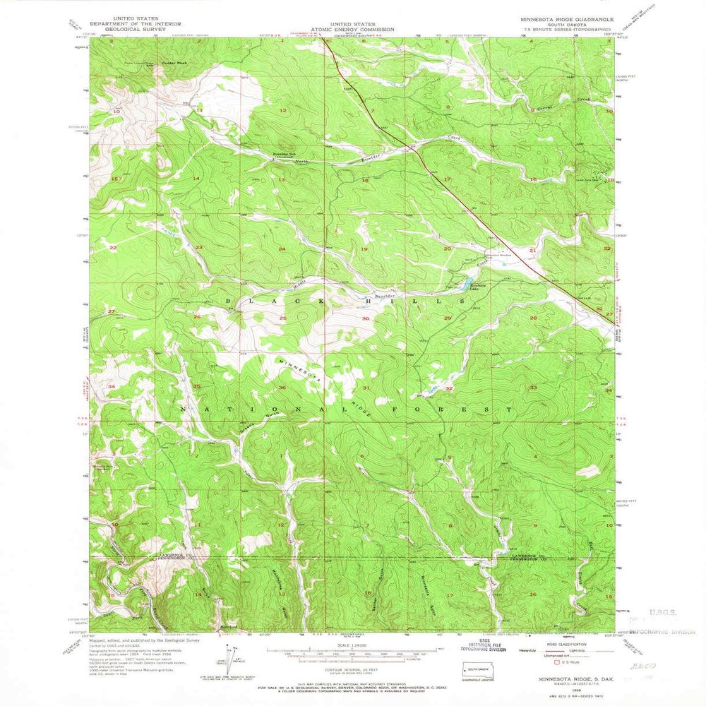 YellowMaps Minnesota Ridge SD topo map, 1:24000 Scale, 7.5 X 7.5 Minute, Historical, 1956, Updated 1966, 27 x 22 in - Tyvek