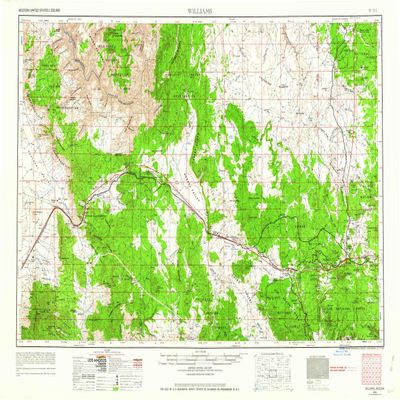YellowMaps Williams AZ topo map, 1:250000 Scale, 1 X 2 Degree, Historical, 1956, Updated 1963, 22 x 32.1 in - Polypropylene