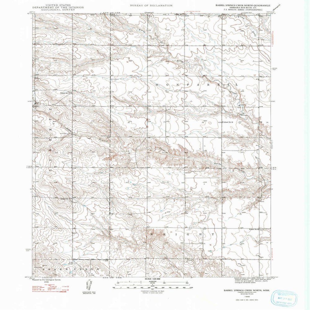 YellowMaps Barrel Springs Creek North NE topo map, 1:24000 Scale, 7.5 X 7.5 Minute, Historical, 1948, Updated 1993, 26.8 x 22 in - Polypropylene