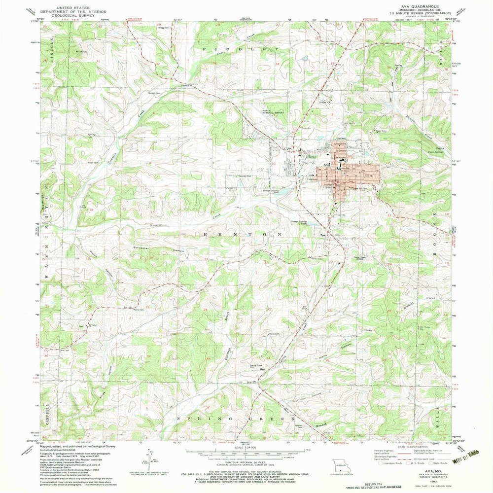 YellowMaps Ava MO topo map, 1:24000 Scale, 7.5 X 7.5 Minute, Historical, 1982, Updated 1983, 26.7 x 21.9 in - Polypropylene