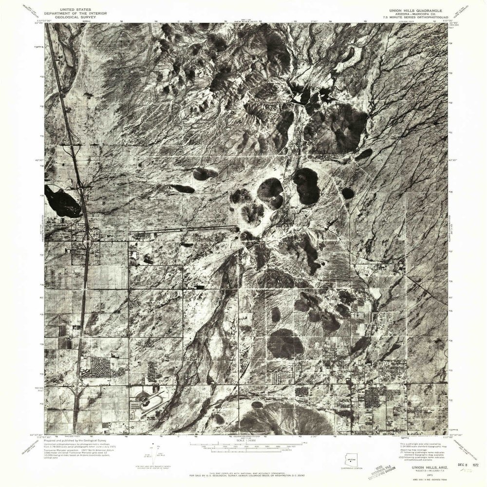 YellowMaps Union Hills AZ topo map, 1:24000 Scale, 7.5 X 7.5 Minute, Historical, 1971, Updated 1972, 26.9 x 23 in - Polypropylene