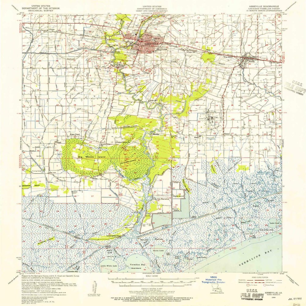 YellowMaps Abbeville LA topo map, 1:62500 Scale, 15 X 15 Minute, Historical, 1954, Updated 1956, 20.7 x 17.9 in - Polypropylene