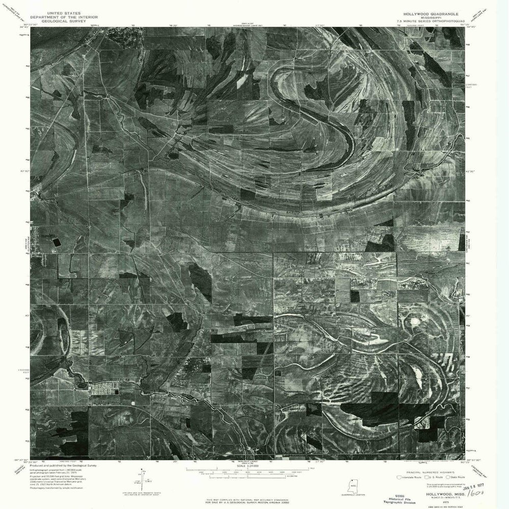 YellowMaps Hollywood MS topo map, 1:24000 Scale, 7.5 X 7.5 Minute, Historical, 1975, Updated 1976, 26.7 x 22 in - Polypropylene