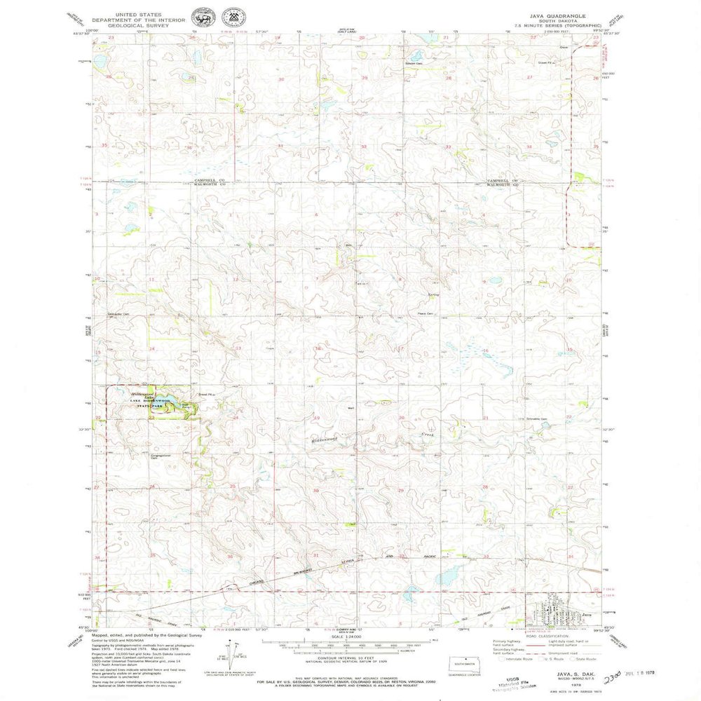 YellowMaps Java SD topo map, 1:24000 Scale, 7.5 X 7.5 Minute, Historical, 1978, Updated 1979, 26.9 x 22 in - Polypropylene