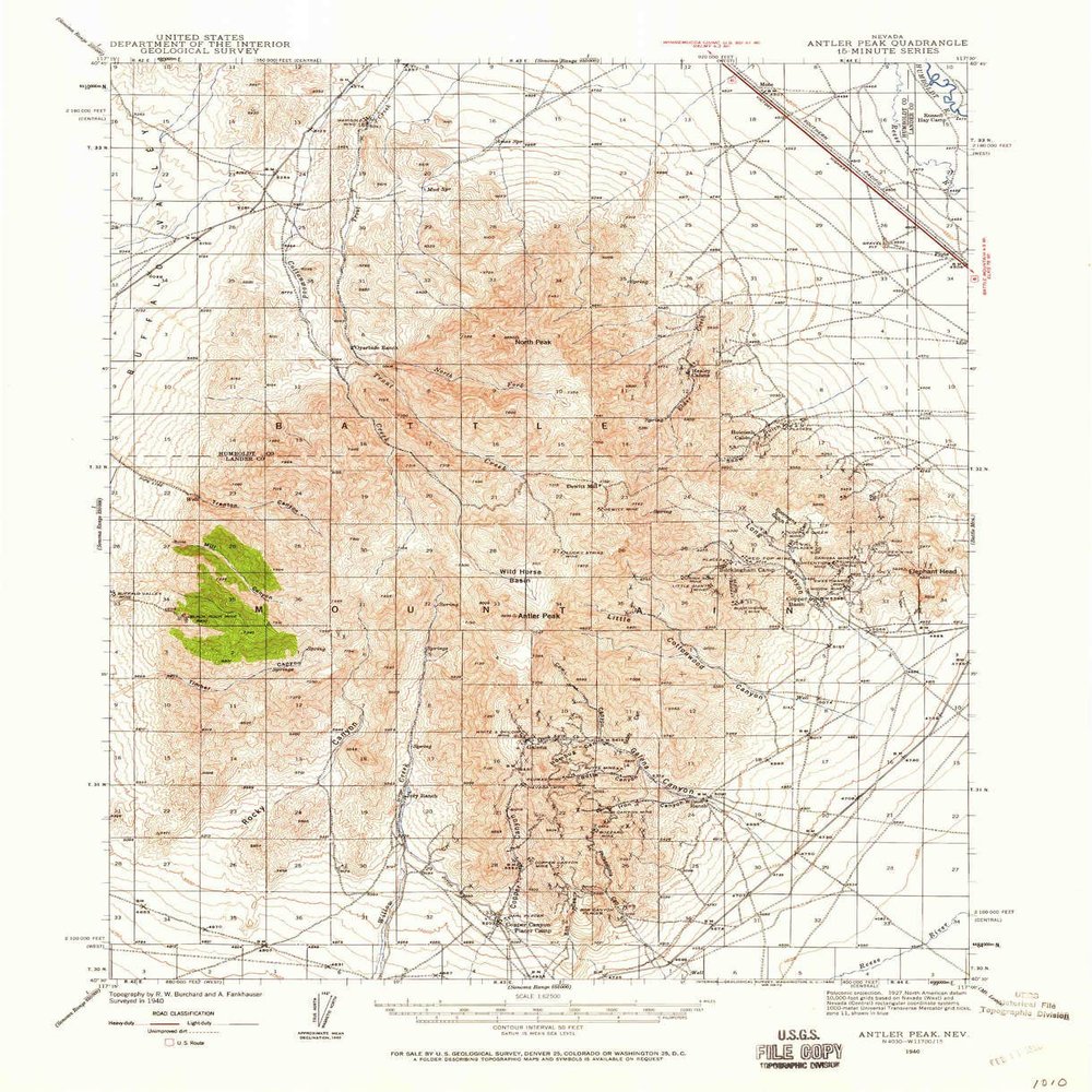 YellowMaps Antler Peak NV topo map, 1:62500 Scale, 15 X 15 Minute, Historical, 1940, Updated 1960, 20.8 x 17 in - Polypropylene