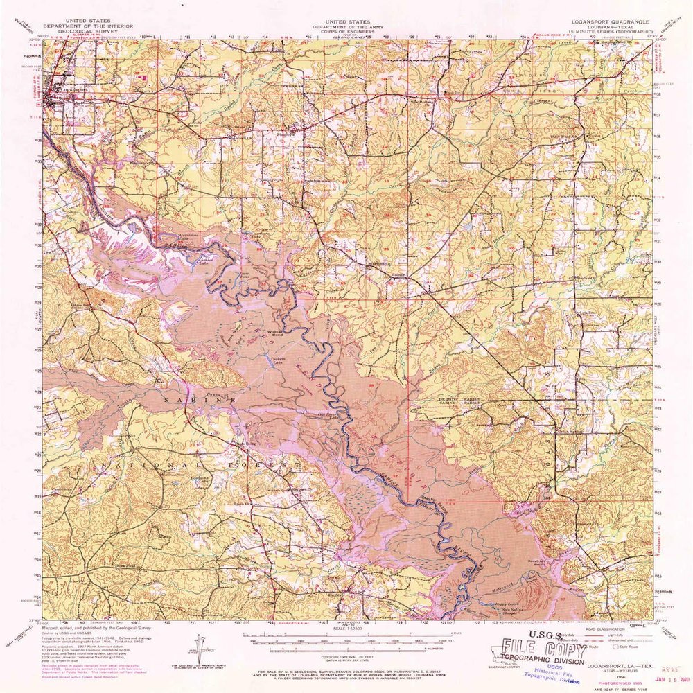 YellowMaps Logansport LA topo map, 1:62500 Scale, 15 X 15 Minute, Historical, 1956, Updated 1969, 20.8 x 16.9 in - Tyvek