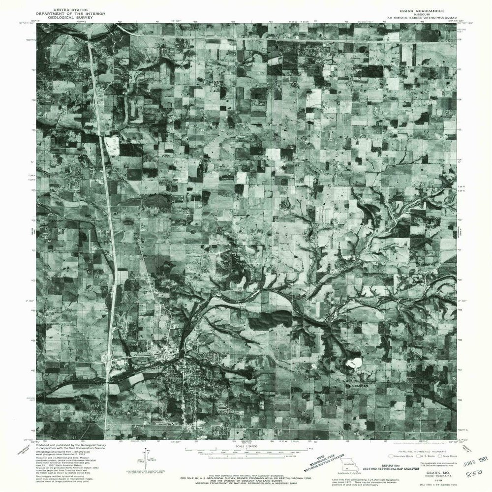 YellowMaps Ozark MO topo map, 1:24000 Scale, 7.5 X 7.5 Minute, Historical, 1979, Updated 1981, 26.9 x 21.3 in - Tyvek