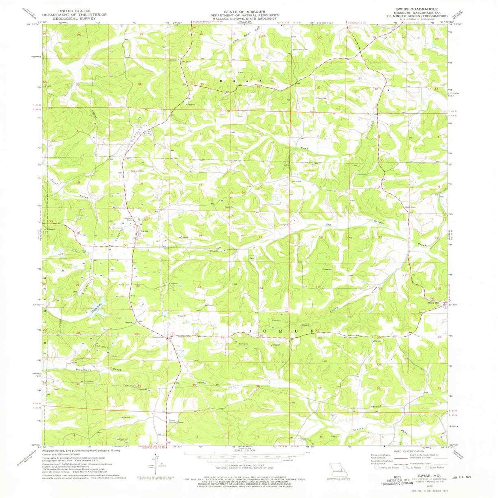 YellowMaps Swiss MO topo map, 1:24000 Scale, 7.5 X 7.5 Minute, Historical, 1973, Updated 1975, 26.9 x 22 in - Tyvek