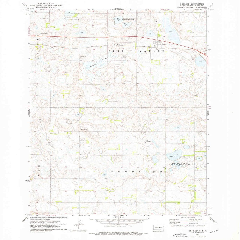 YellowMaps Crocker SD topo map, 1:24000 Scale, 7.5 X 7.5 Minute, Historical, 1973, Updated 1976, 26.7 x 22 in - Polypropylene