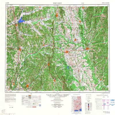 YellowMaps West Point MS topo map, 1:250000 Scale, 1 X 2 Degree, Historical, 1984, Updated 1984, 23.9 x 33.2 in - Tyvek