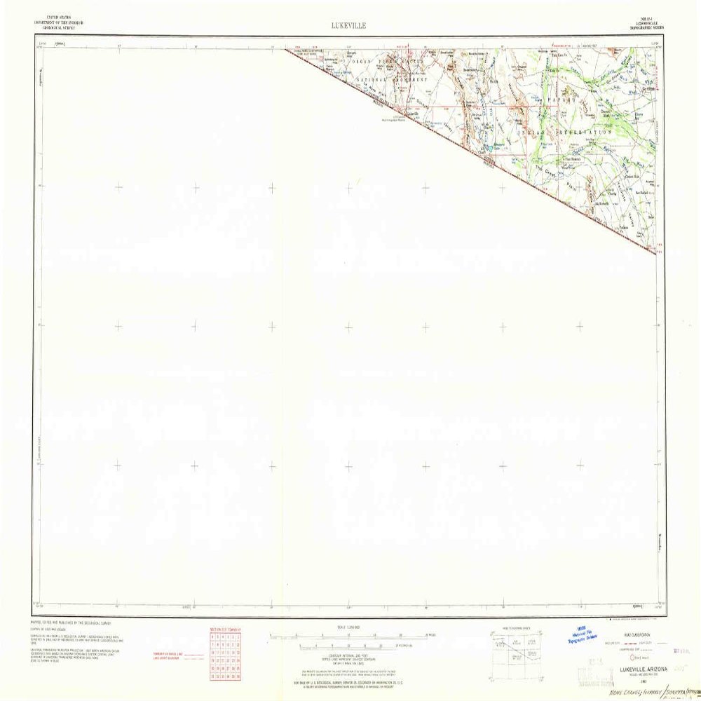 YellowMaps Lukeville AZ topo map, 1:250000 Scale, 1 X 2 Degree, Historical, 1963, Updated 1964, 22 x 34.1 in - Polypropylene