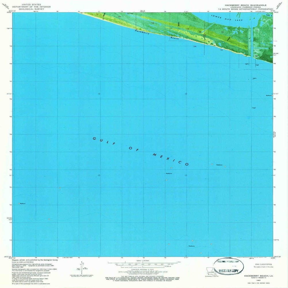 YellowMaps Hackberry Beach LA topo map, 1:24000 Scale, 7.5 X 7.5 Minute, Historical, 1982, Updated 1982, 26.8 x 21.9 in - Tyvek