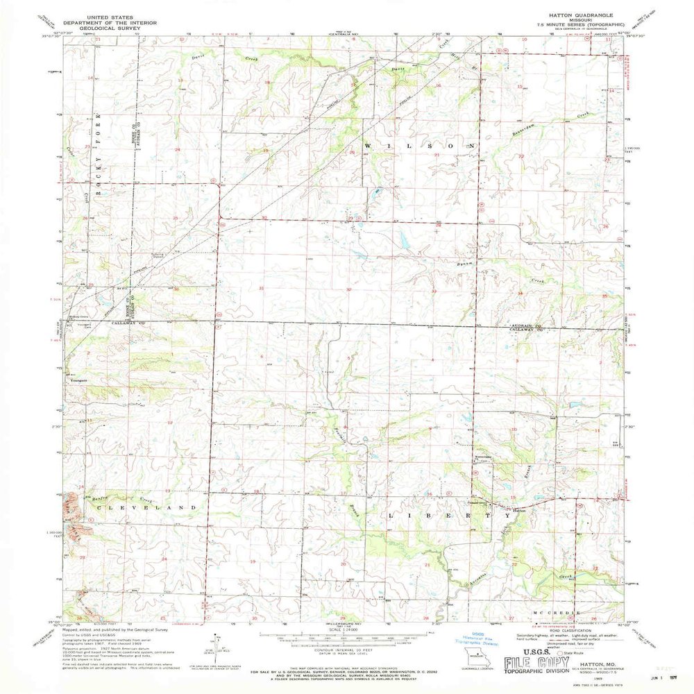 YellowMaps Hatton MO topo map, 1:24000 Scale, 7.5 X 7.5 Minute, Historical, 1969, Updated 1971, 27 x 22 in - Tyvek