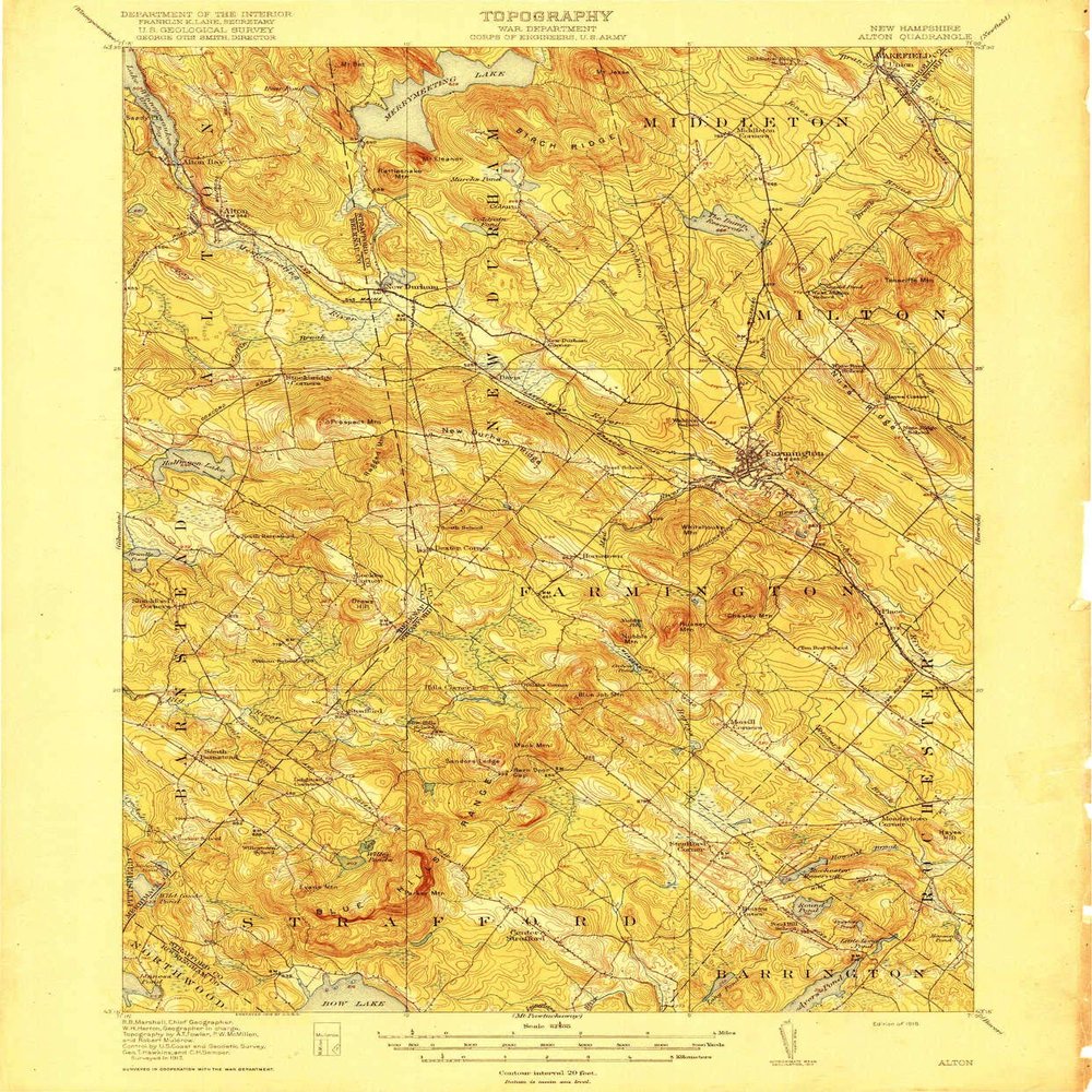 YellowMaps Alton NH topo map, 1:62500 Scale, 15 X 15 Minute, Historical, 1919, 19.8 x 16.4 in - Tyvek