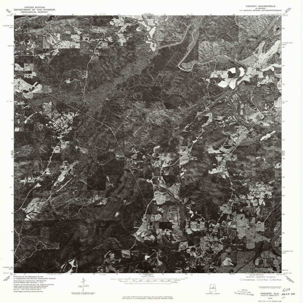 YellowMaps Vincent AL topo map, 1:24000 Scale, 7.5 X 7.5 Minute, Historical, 1975, Updated 1977, 26.7 x 21.6 in - Polypropylene