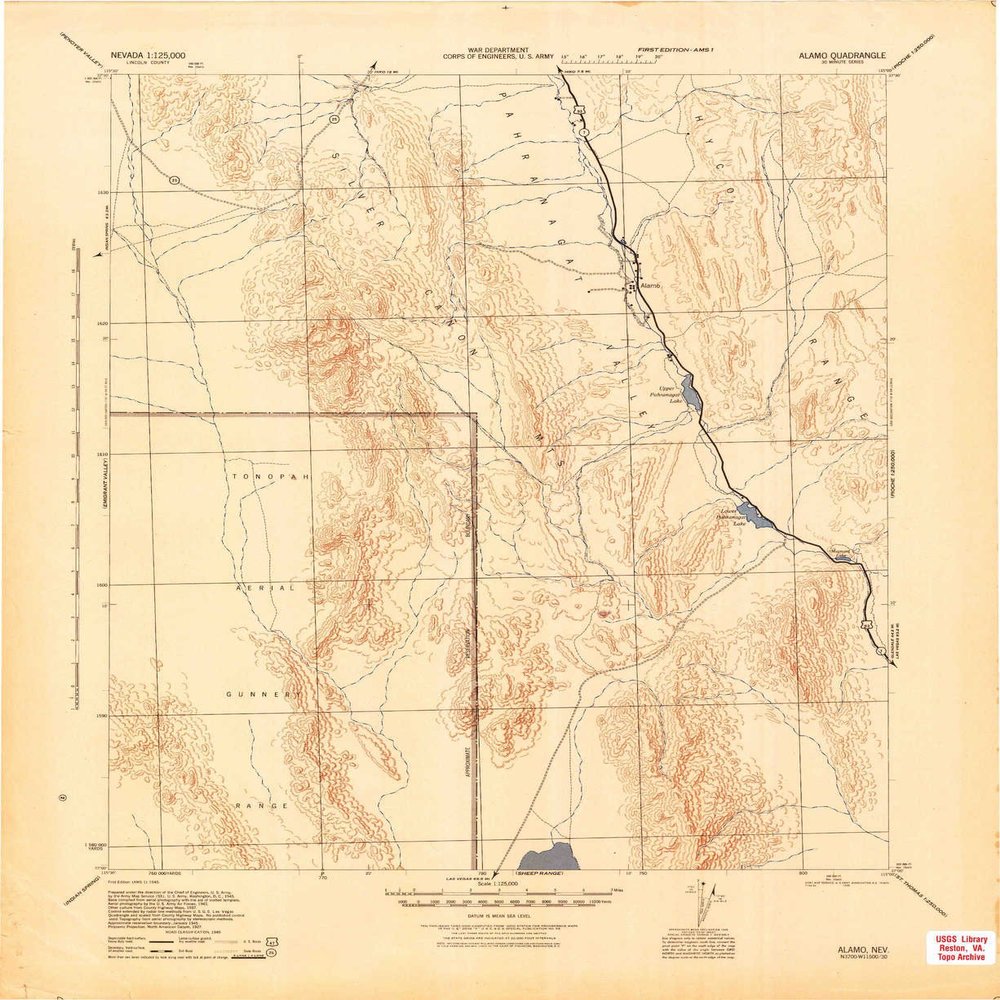 YellowMaps Alamo NV topo map, 1:125000 Scale, 30 X 30 Minute, Historical, 1945, Updated 1945, 22 x 18 in - Polypropylene