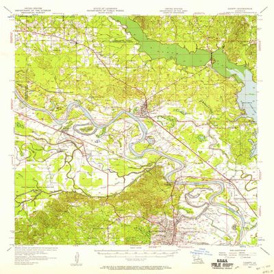 YellowMaps Campti LA topo map, 1:62500 Scale, 15 X 15 Minute, Historical, 1957, Updated 1958, 20.9 x 16.9 in - Tyvek